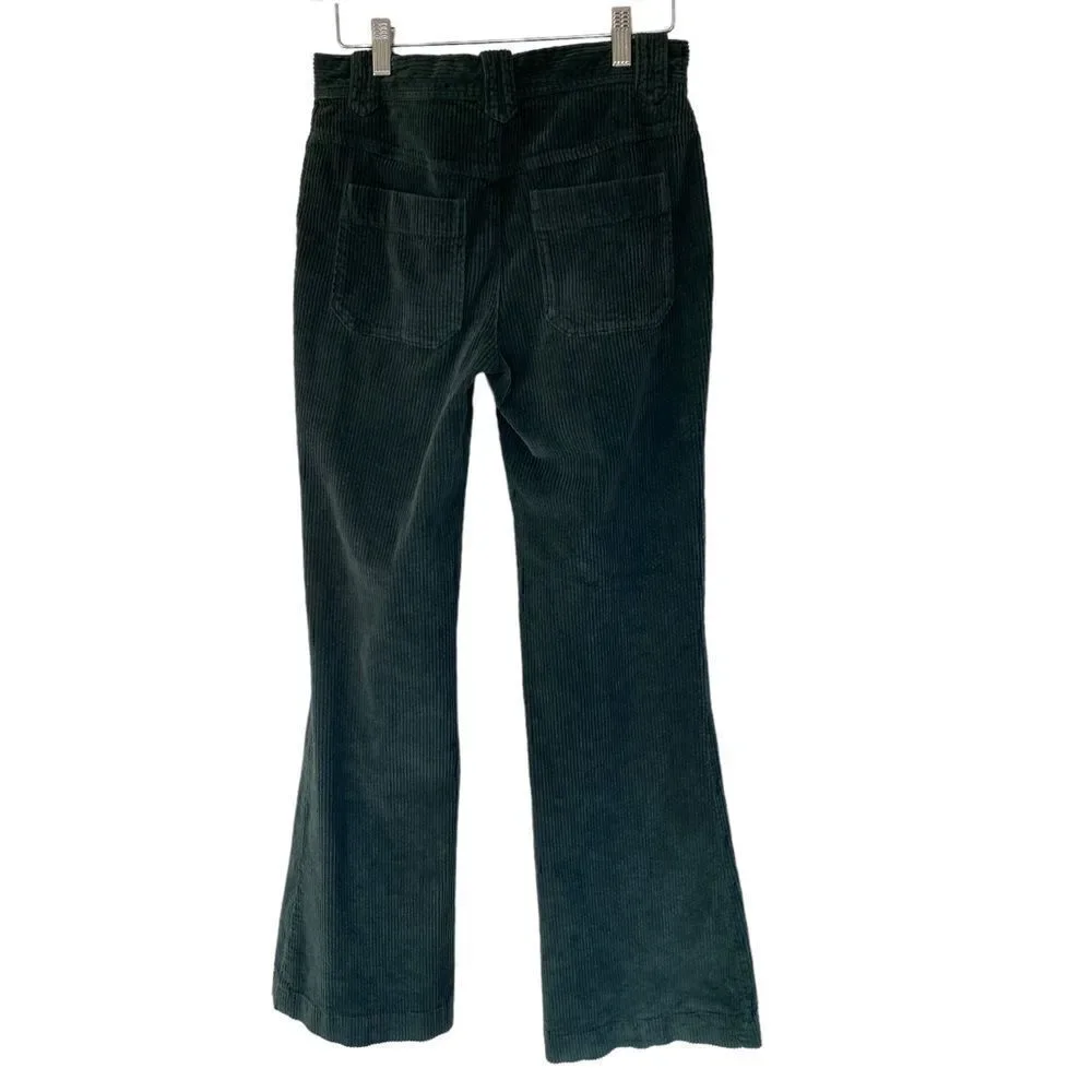 Free people green corduroy pants flare pockets size 0